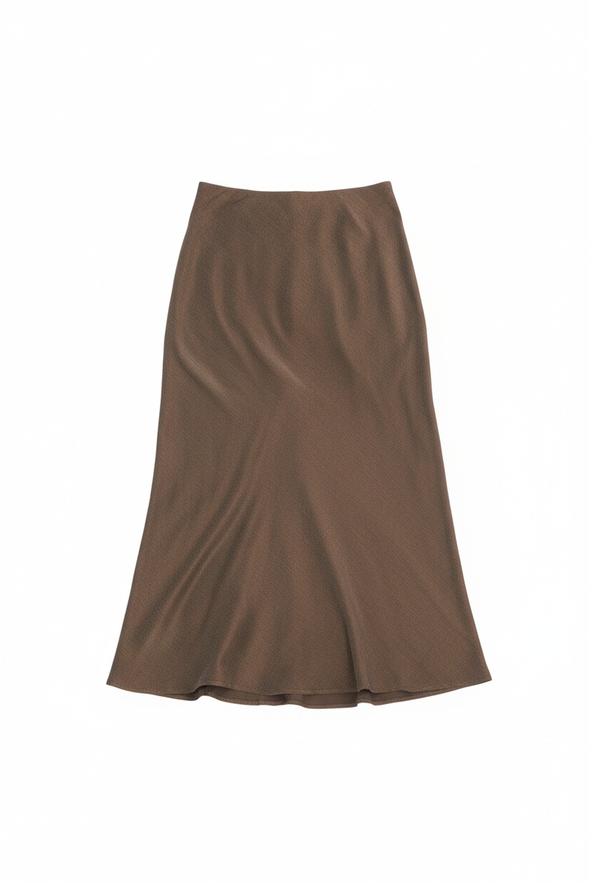 Flowy Brown Midi Skirt with Elegant Drape zdjęcie 1
