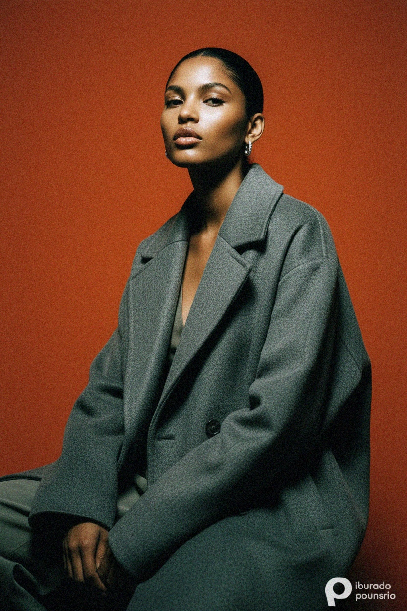 Luźny szary dwurzędowy płaszcz zdjęcie 3