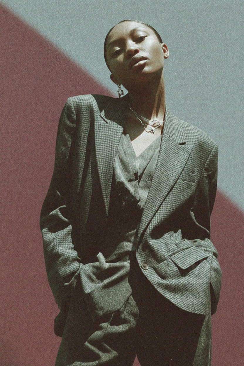 Marynarka w stylu houndstooth oversize zdjęcie 2