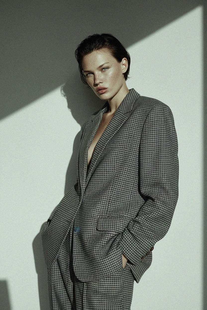 Marynarka w stylu houndstooth oversize zdjęcie 3