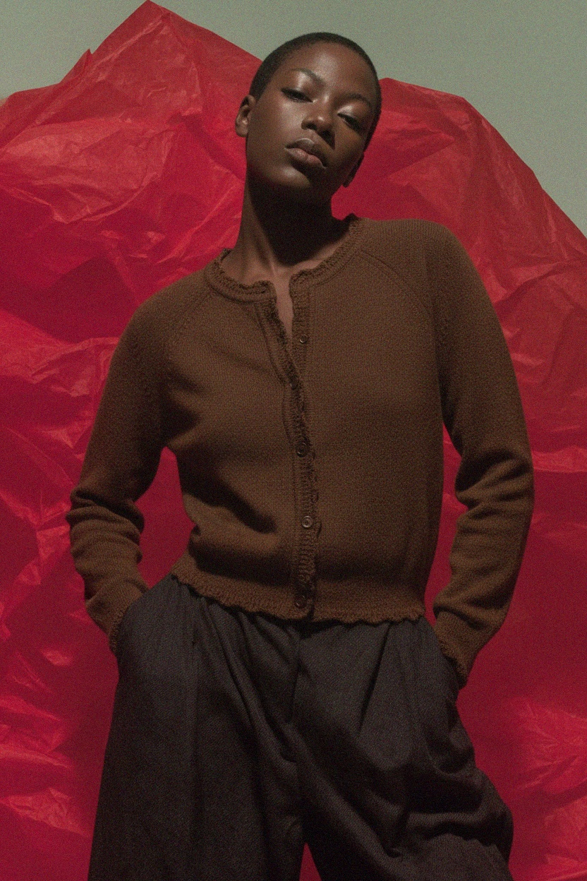 Przytulny brązowy dzianinowy kardigan z guzikami z przodu zdjęcie 3