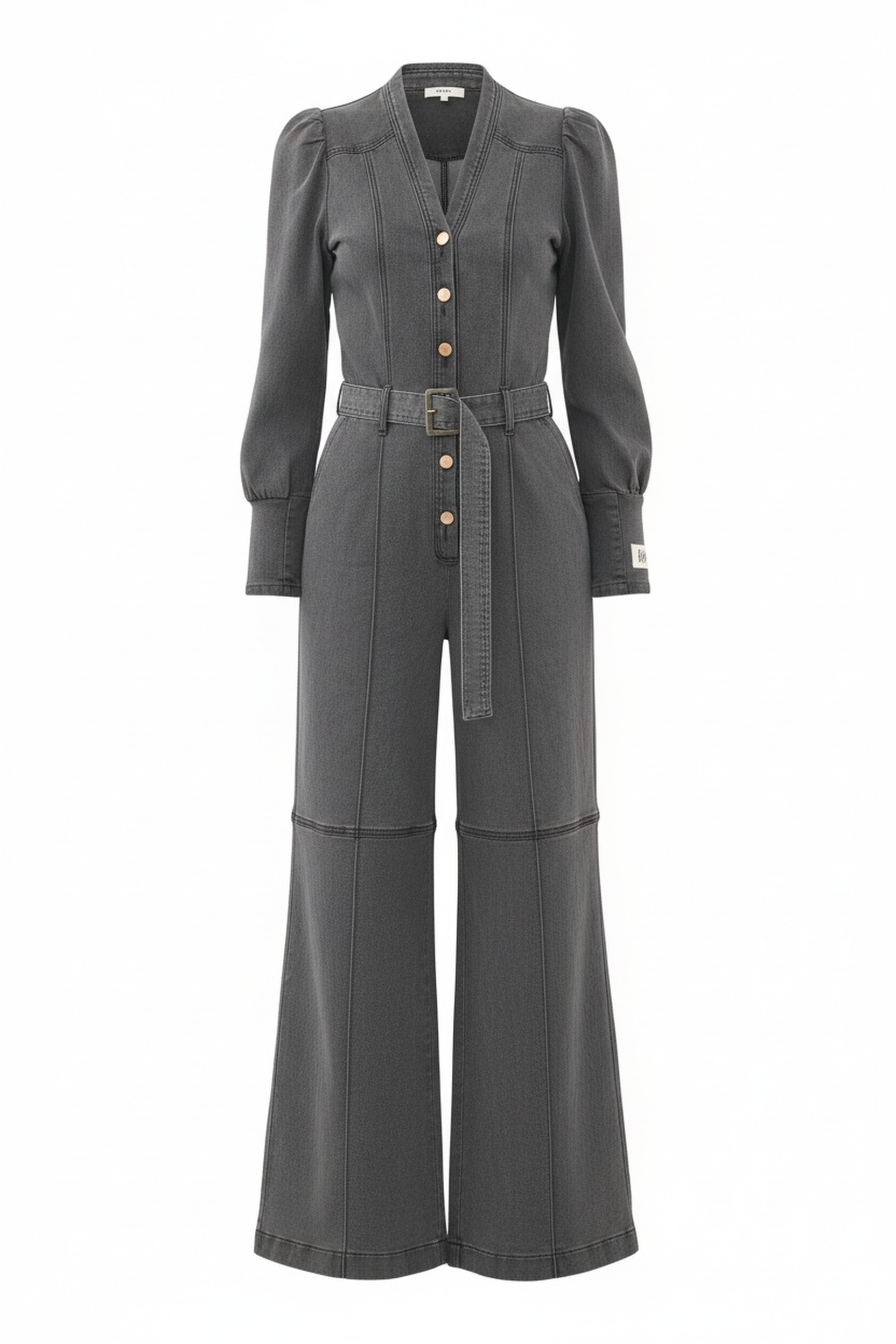 Washed Grey Denim Jumpsuit with Belt & Wide Leg zdjęcie 1