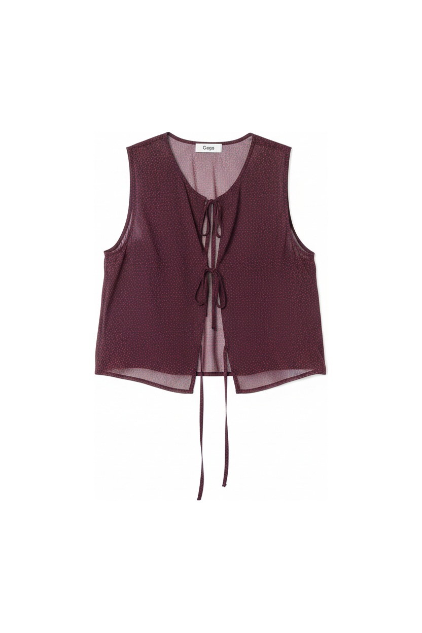 Top bez rękawów w kropki z wiązaniem z przodu zdjęcie 1