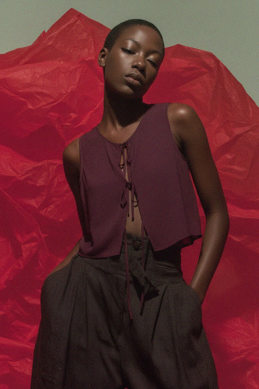 Top bez rękawów w kropki z wiązaniem z przodu zdjęcie 2