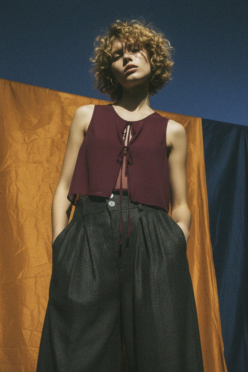 Top bez rękawów w kropki z wiązaniem z przodu zdjęcie 3