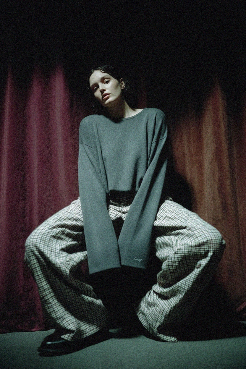 Oversize'owy szary dzianinowy top zdjęcie 2