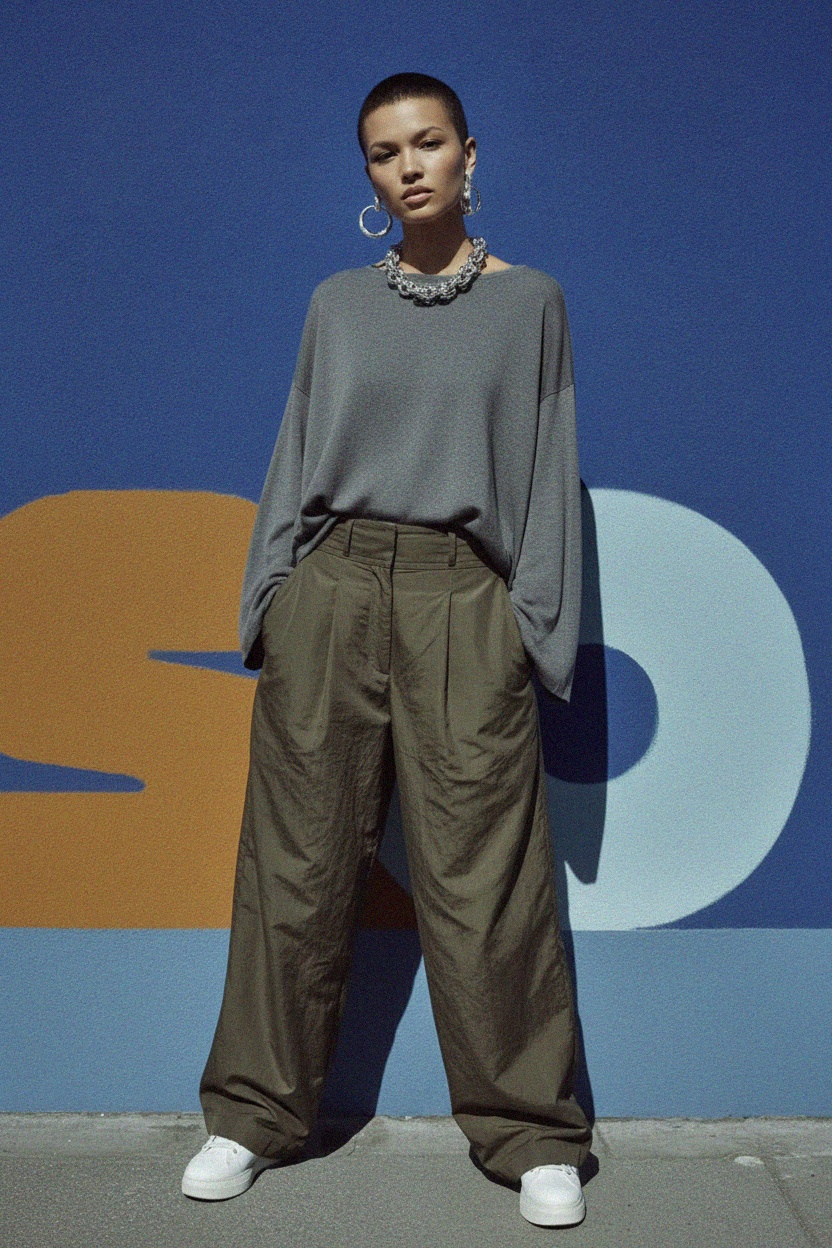 Oversize'owy szary dzianinowy top zdjęcie 3