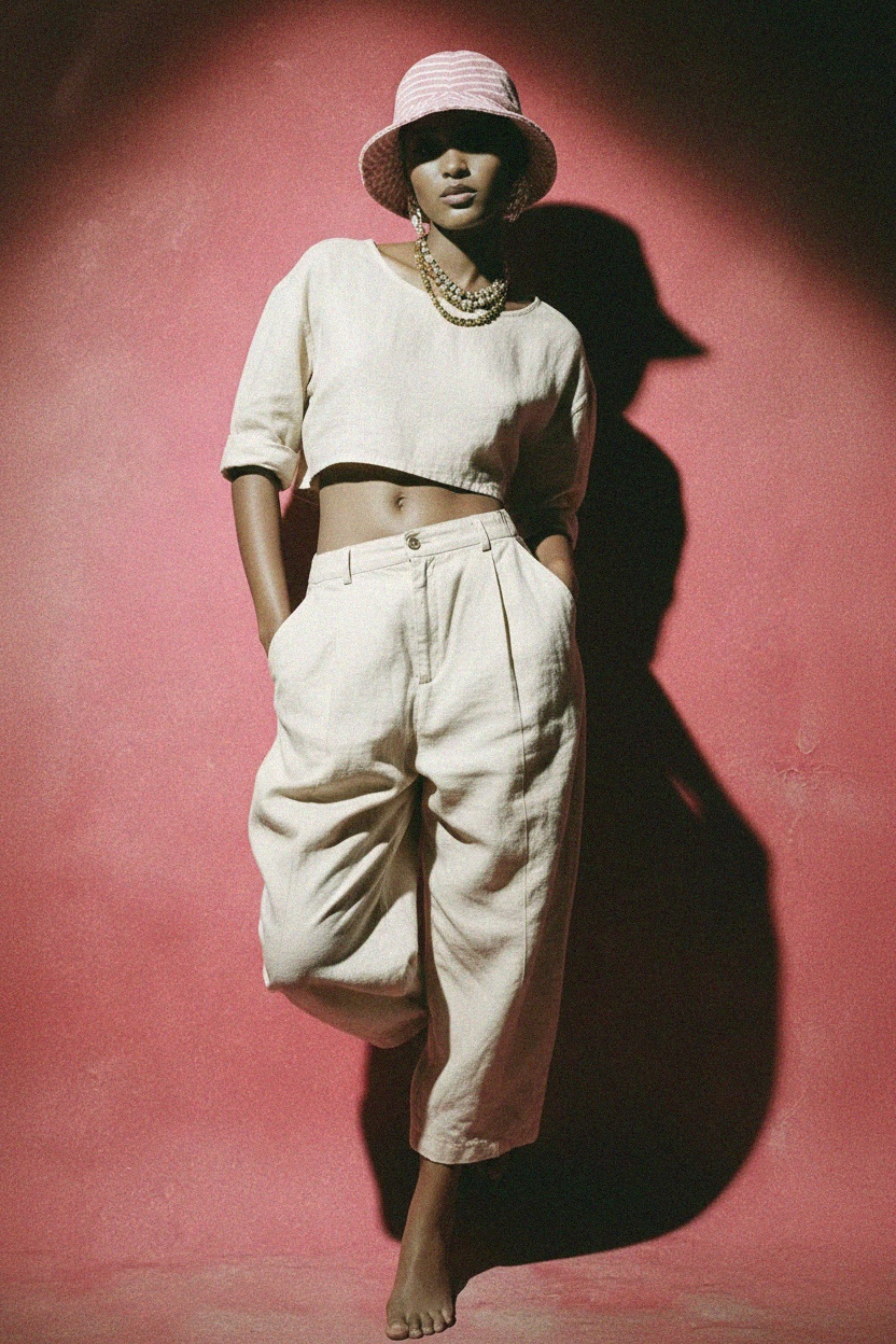 Różowo-biały kapelusz w paski zdjęcie 2