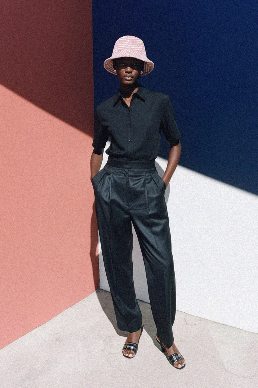 Różowo-biały kapelusz w paski zdjęcie 3