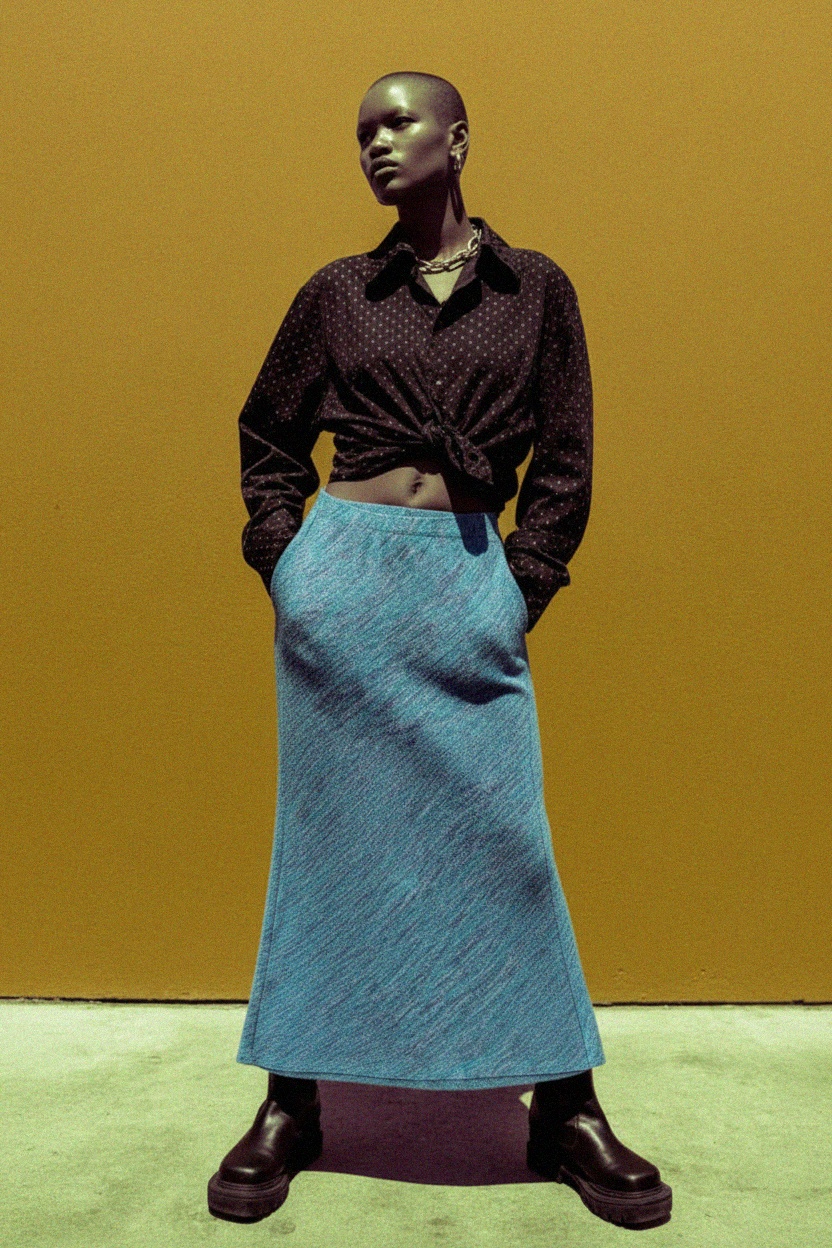 Spódnica maxi z teksturą w kolorze niebieskim zdjęcie 3