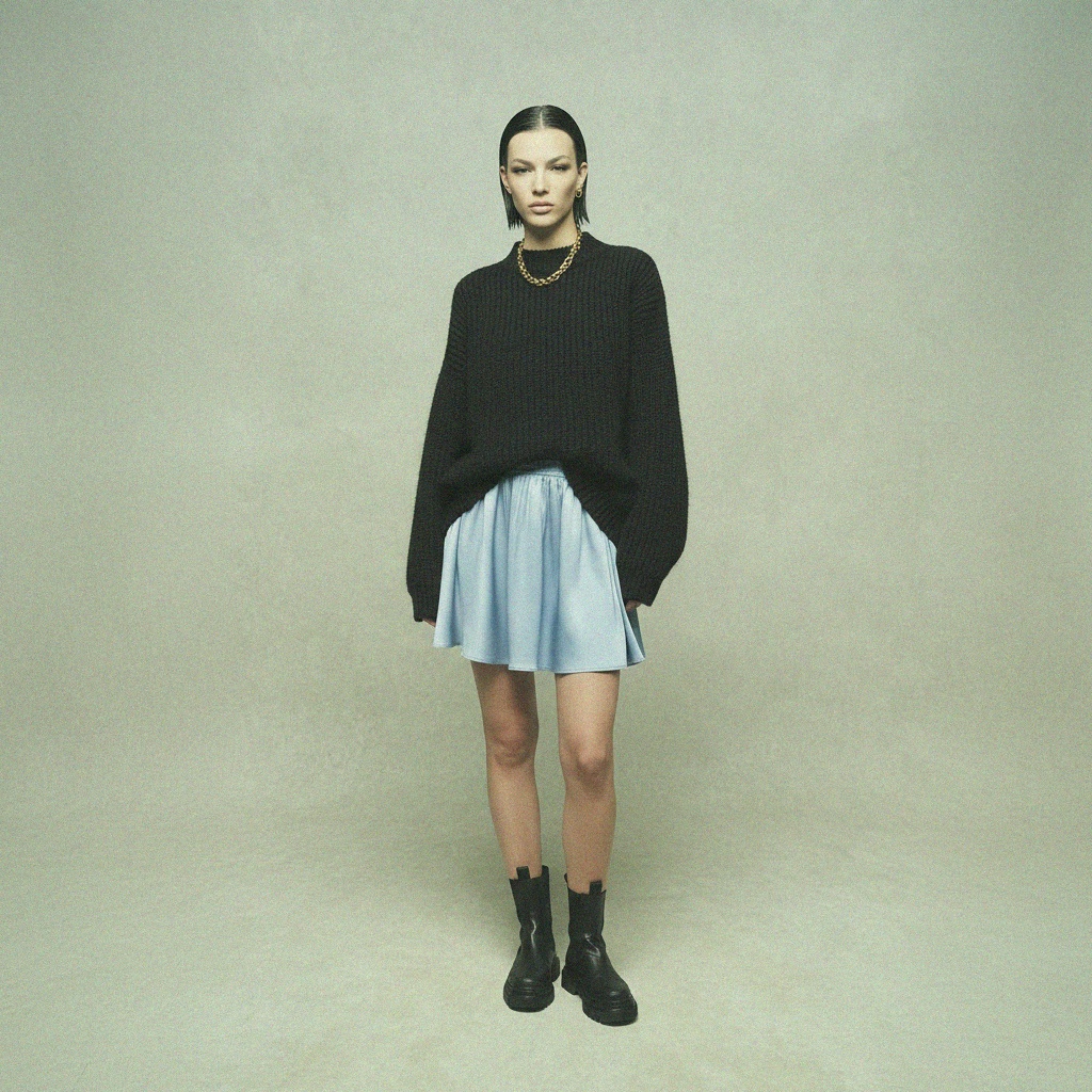 Light Blue Flowy Mini Skirt zdjęcie 3