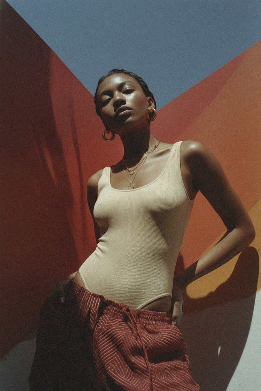 Klasyczny prążkowany body bez rękawów zdjęcie 2