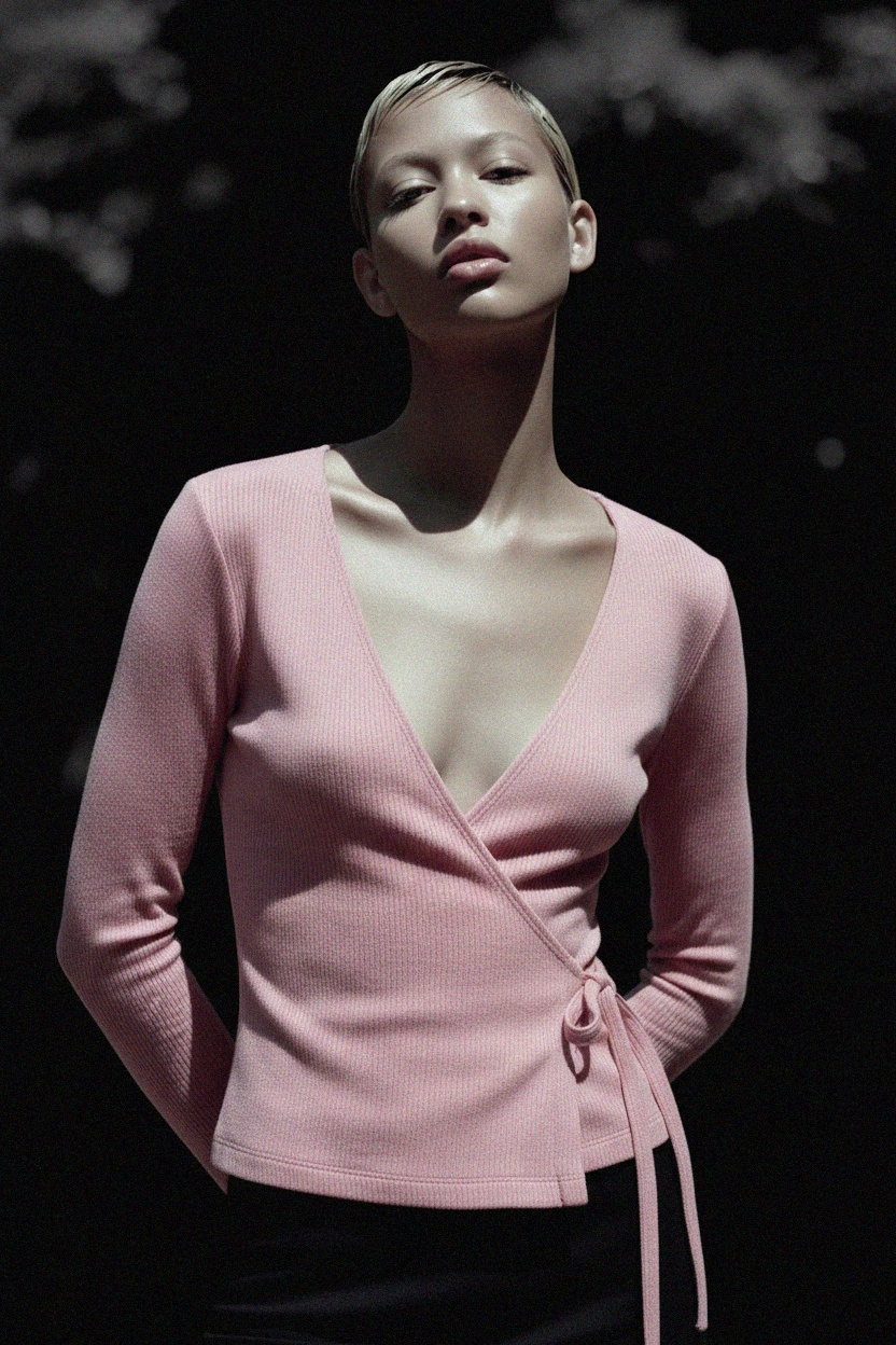 Różowy prążkowany top z długim rękawem zdjęcie 2