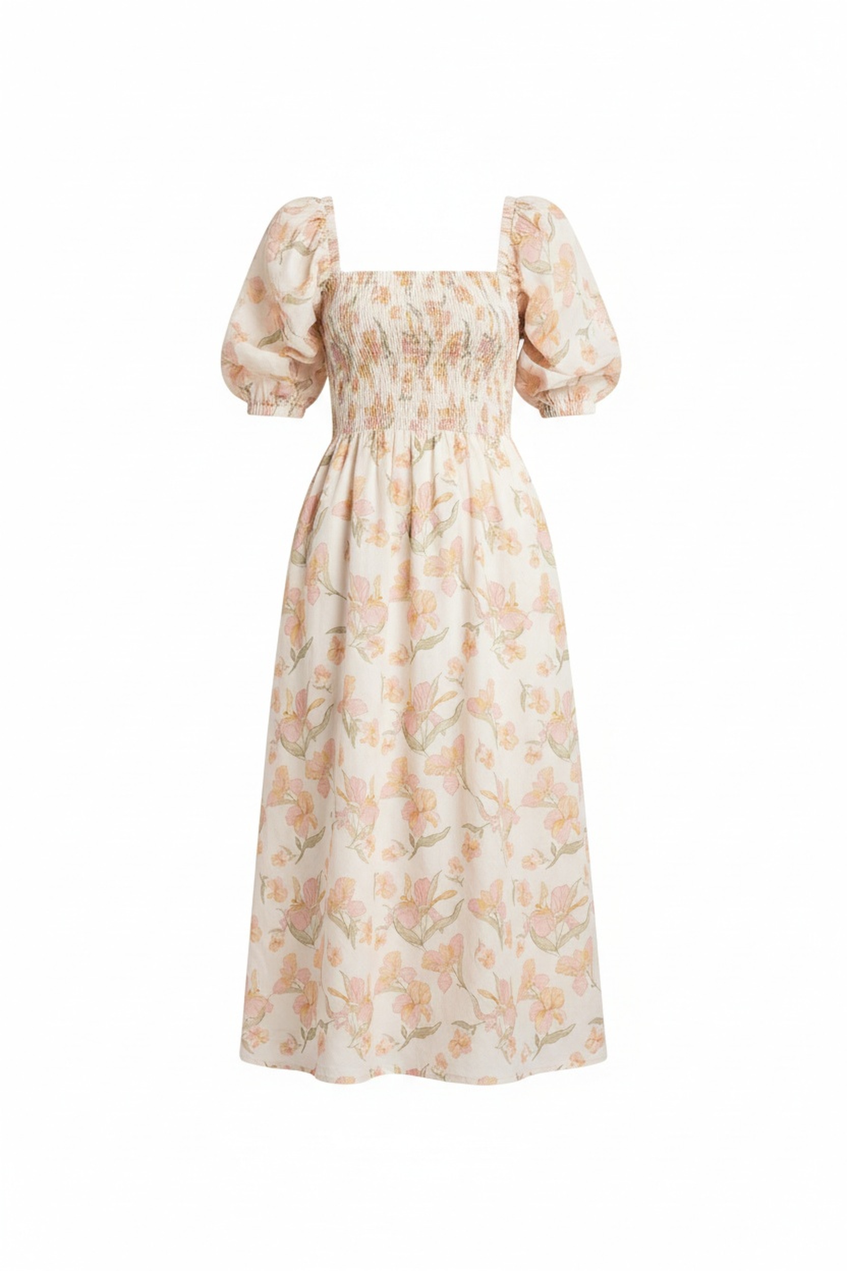 Floral Smocked Midi Dress with Puff Sleeves zdjęcie 1