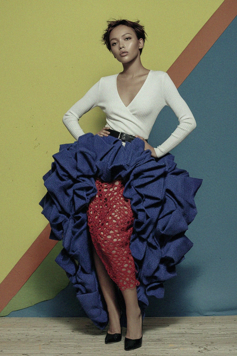 Biały prążkowany top z długim rękawem i kopertowym dekoltem zdjęcie 3