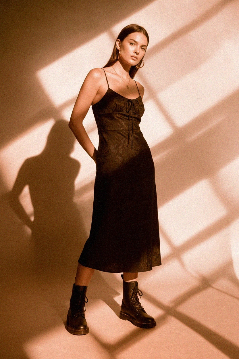 Czarna wzorzysta sukienka midi zdjęcie 3