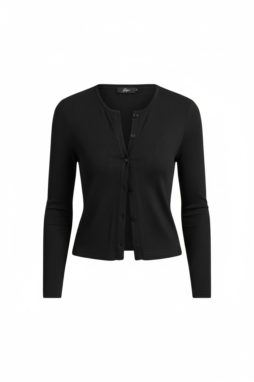Niezbędny czarny kardigan z prążkowanej dzianiny zdjęcie 1