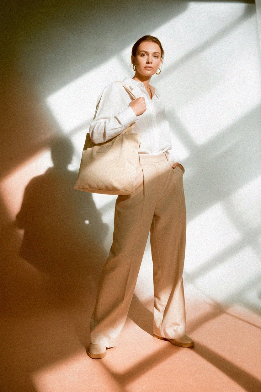 Stylowa beżowa torba sztruksowa zdjęcie 3