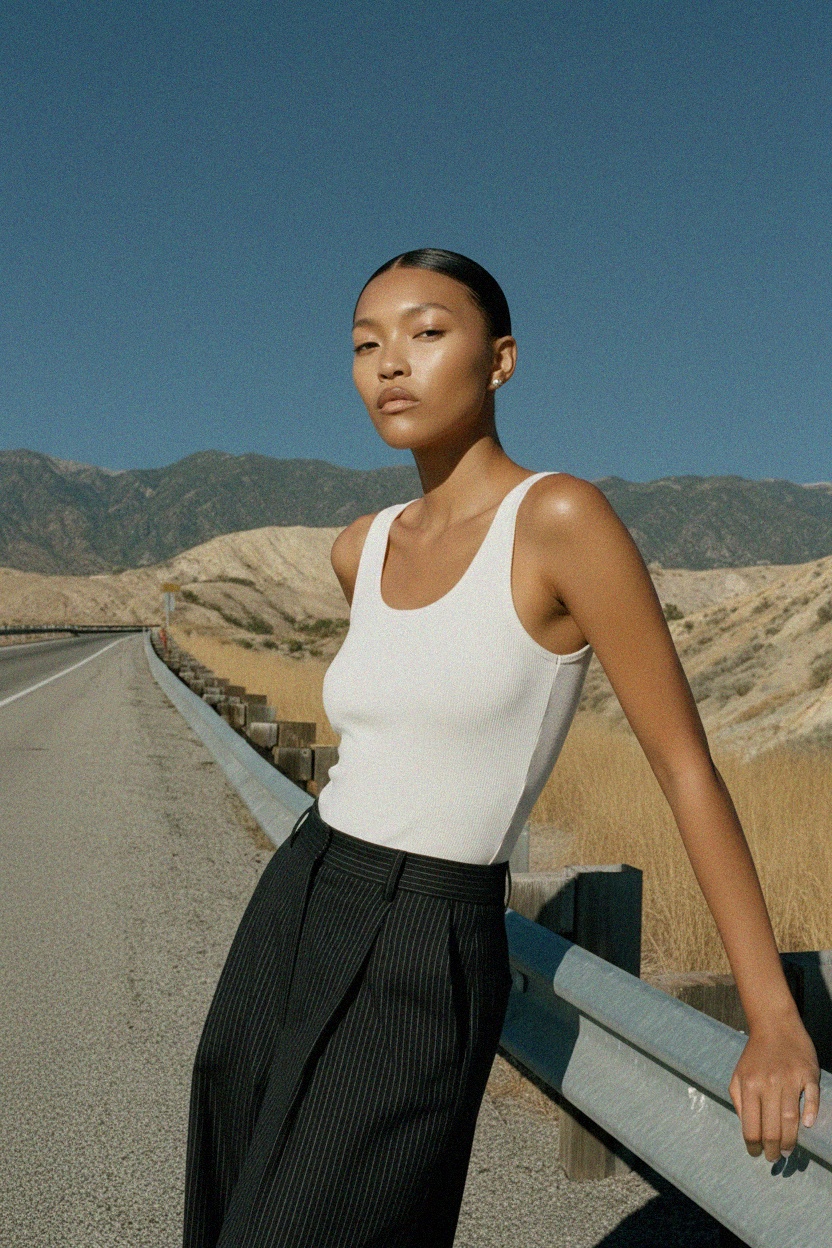 Klasyczny prążkowany biały top bez rękawów zdjęcie 2