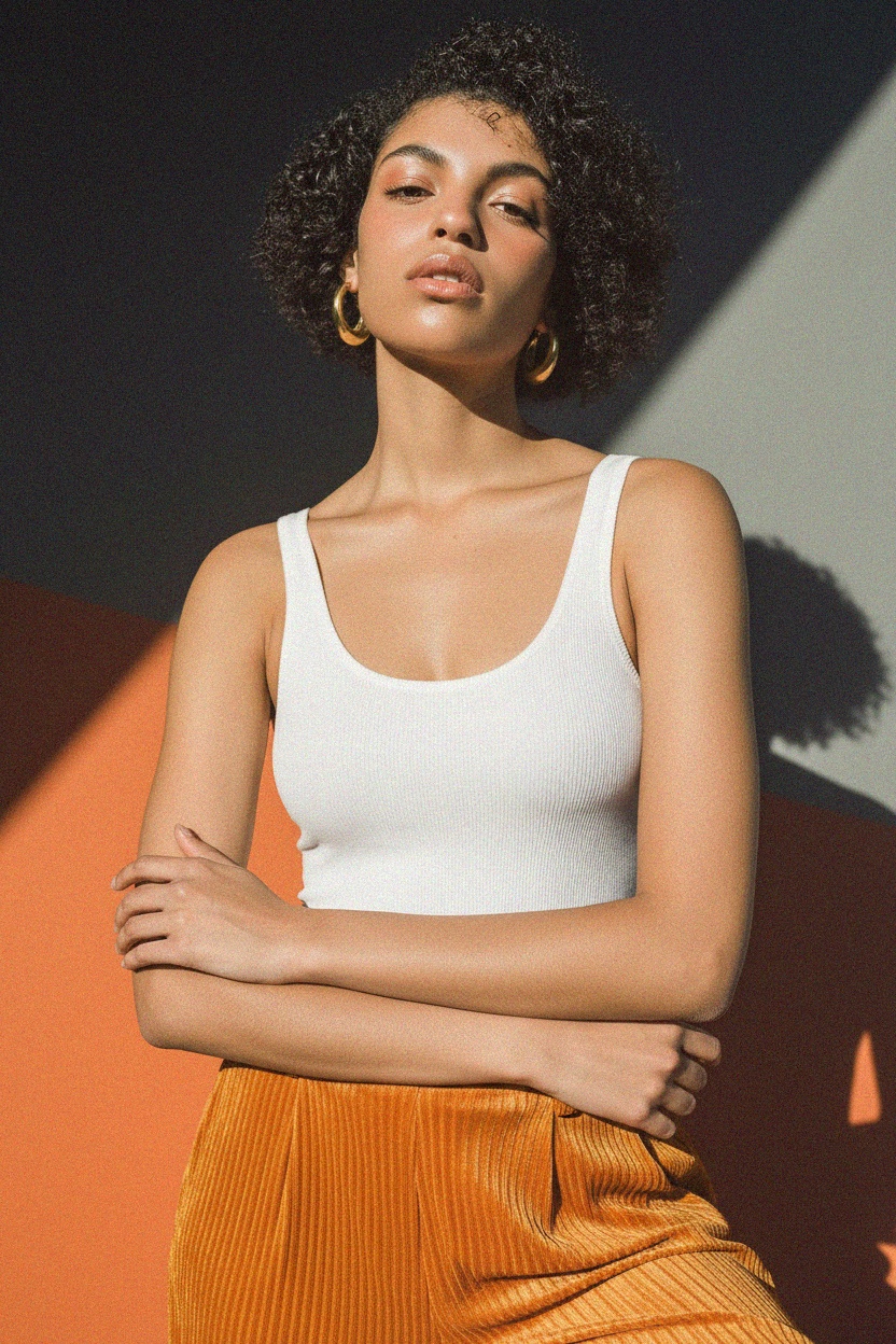 Klasyczny prążkowany biały top bez rękawów zdjęcie 3