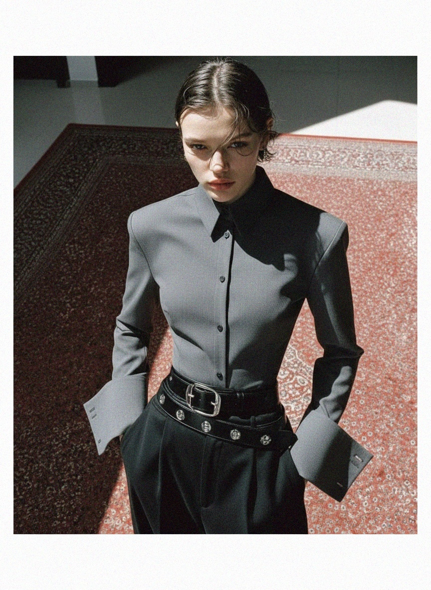 Koszula z kołnierzykiem w kolorze szarym, zapinana na guziki zdjęcie 2