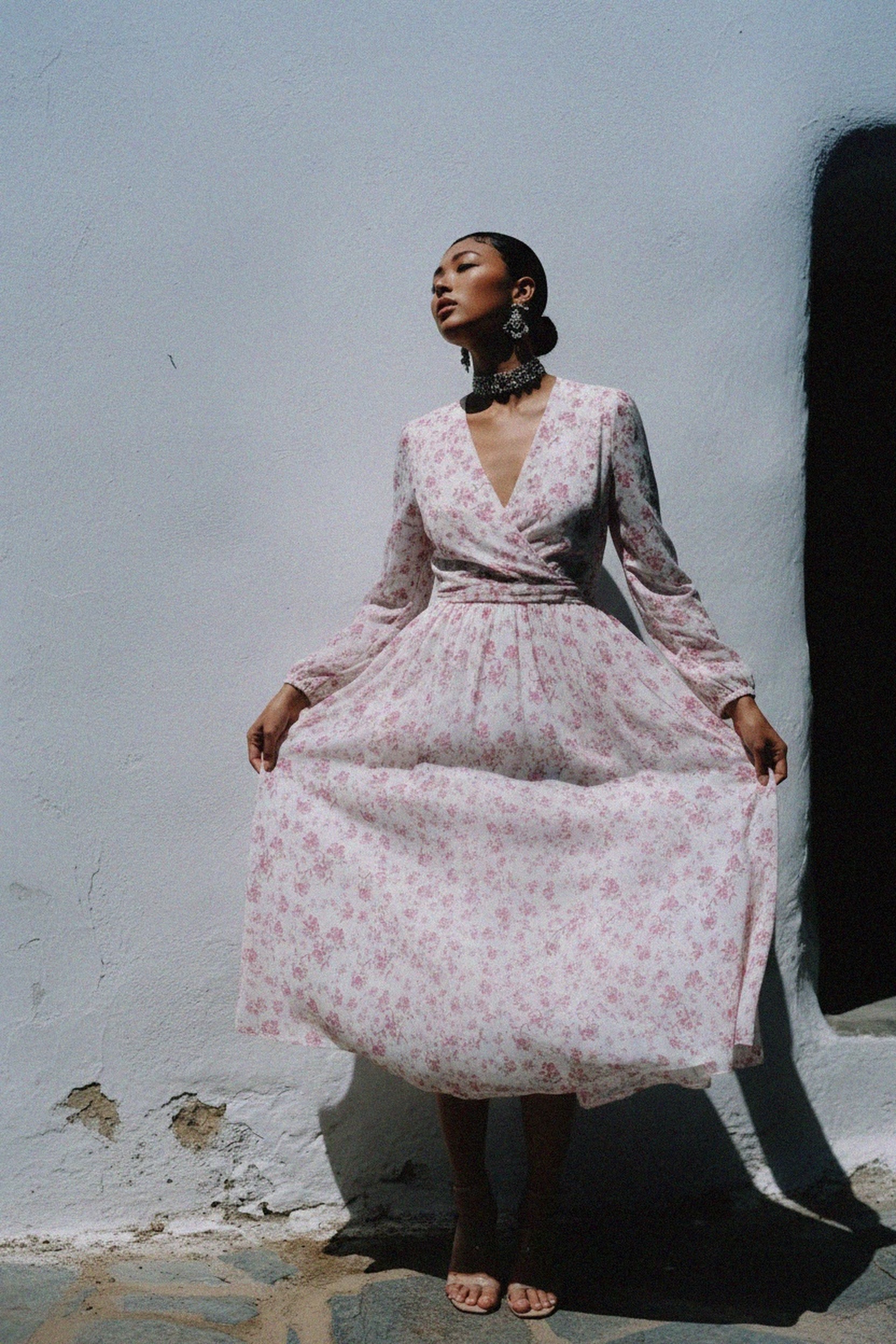 Floral Print Midi Dress with Long Sleeves zdjęcie 2