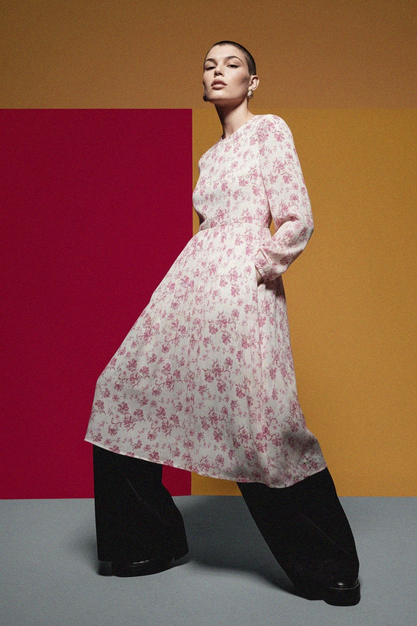 Floral Print Midi Dress with Long Sleeves zdjęcie 4