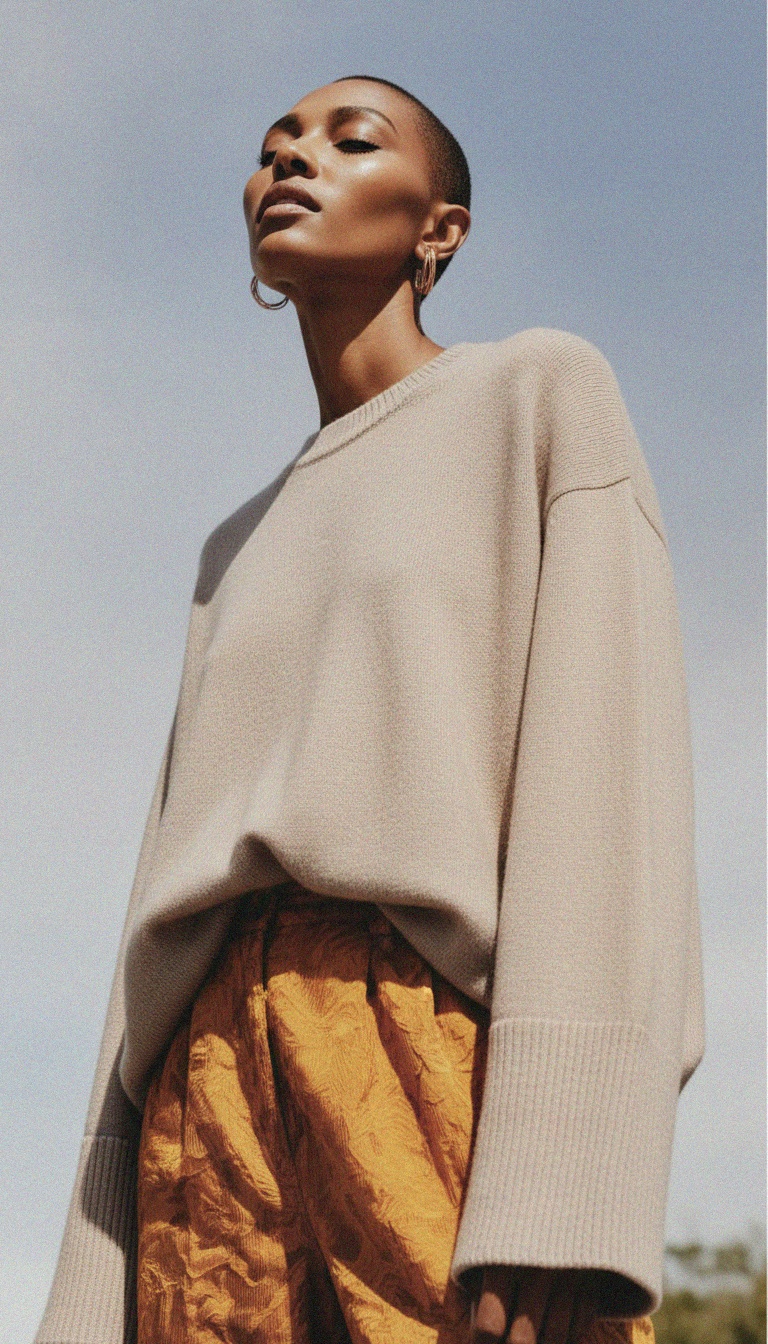 Miękki dzianinowy sweter oversize w kolorze beżowym zdjęcie 2