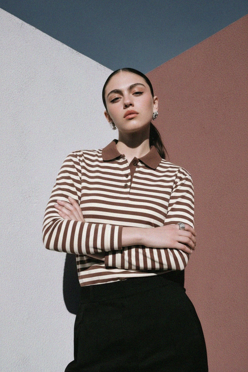 BIZUU Striped Long-Sleeve Polo Shirt zdjęcie 3