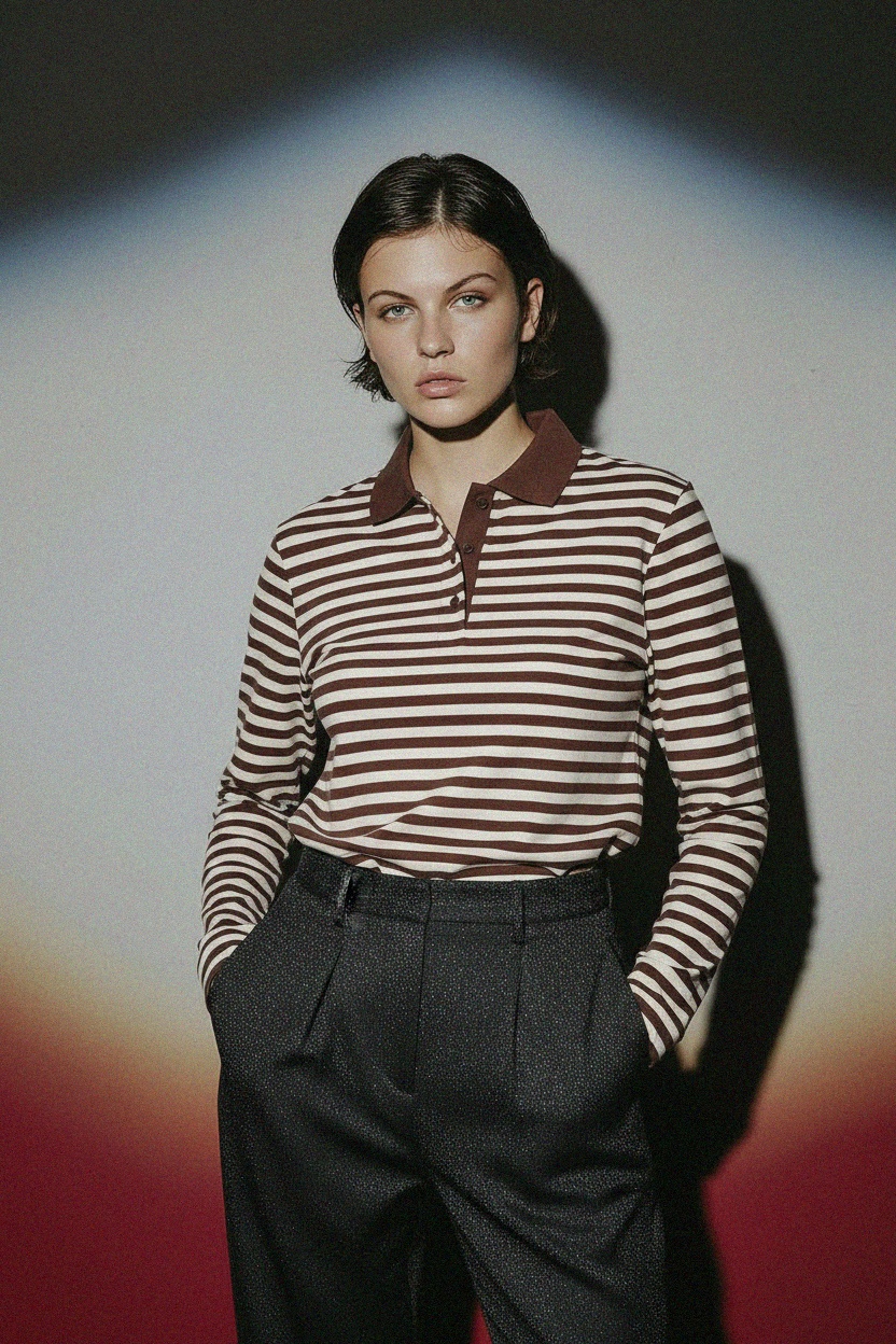 BIZUU Striped Long-Sleeve Polo Shirt zdjęcie 4