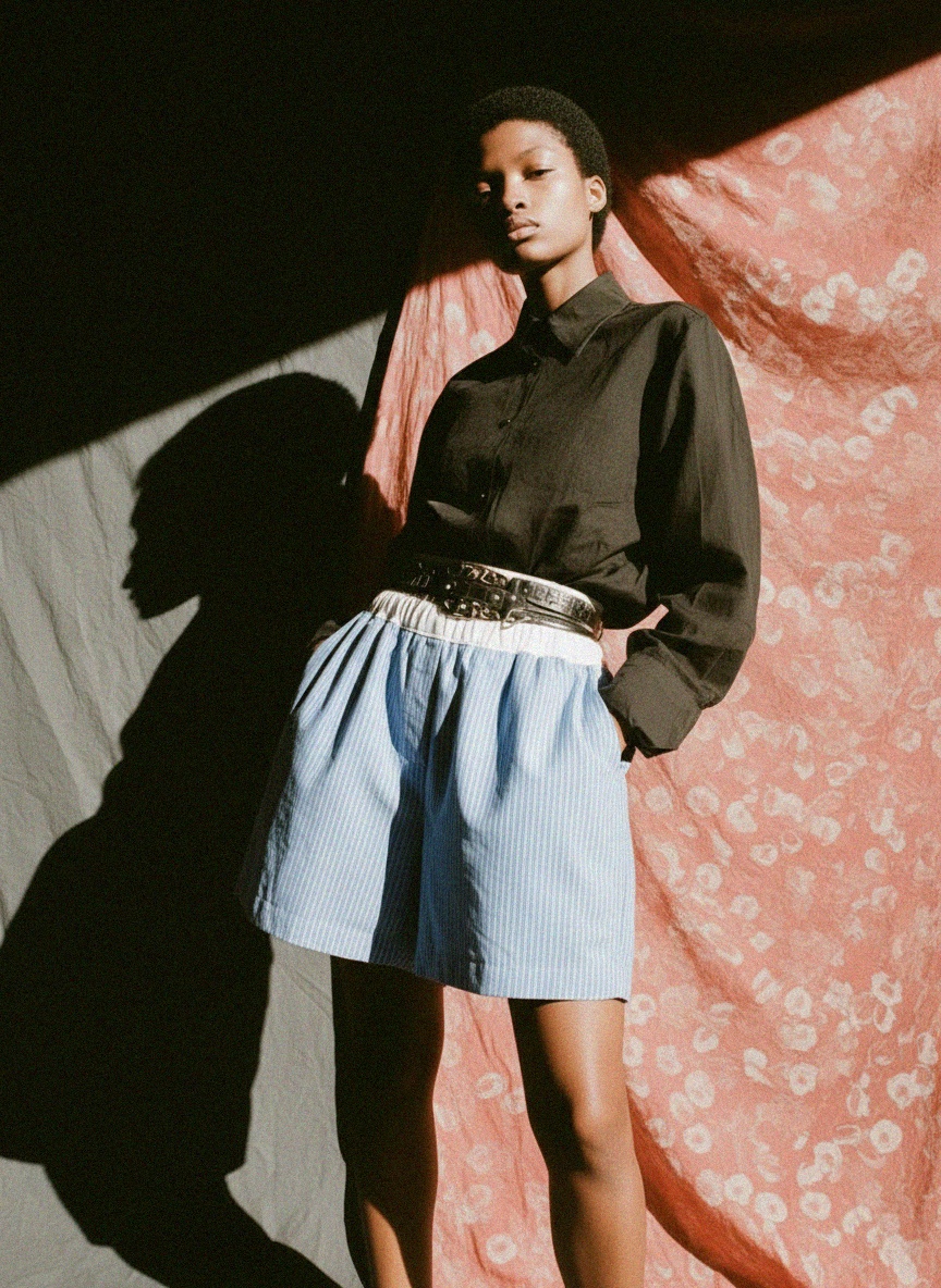 Niebieskie, luźne szorty w prążki zdjęcie 2