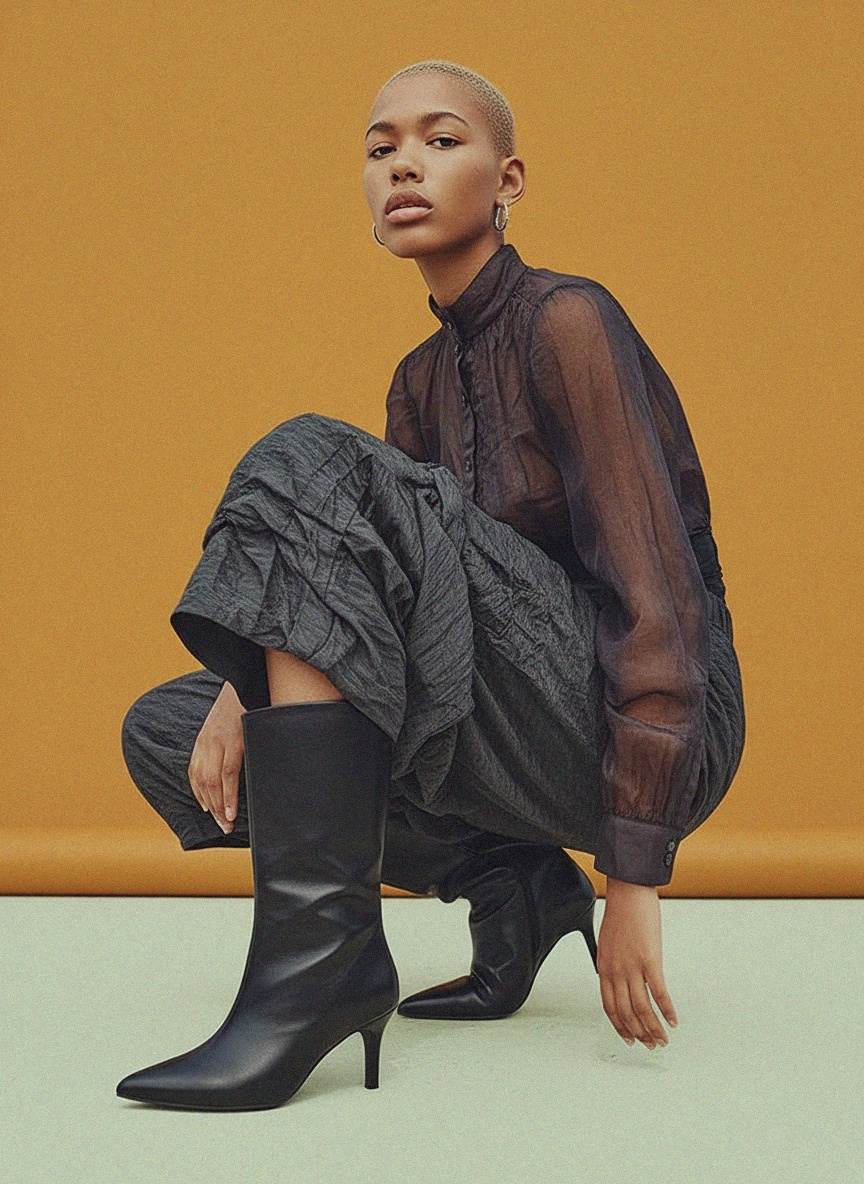 Czarne botki ze spiczastym noskiem i cienkim obcasem zdjęcie 3