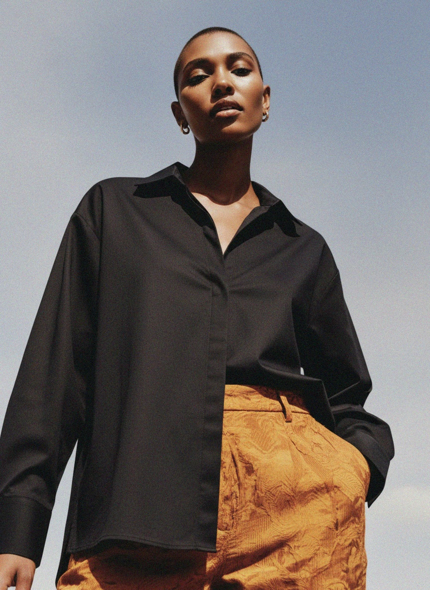 Luźna czarna koszula z kołnierzykiem zdjęcie 3