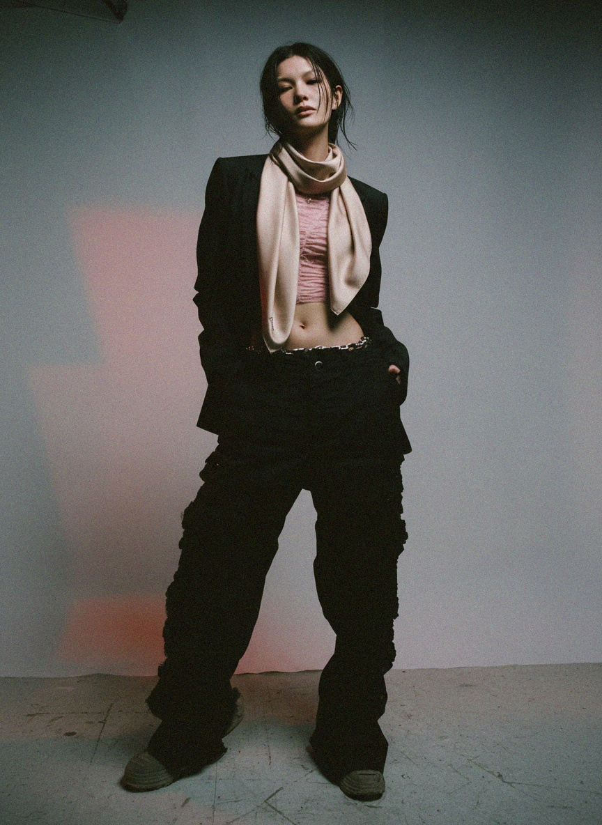 LE COLLET Elegancki beżowy szal jedwabny zdjęcie 3