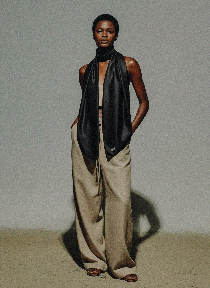 Klasyczny czarny szalik jedwabny zdjęcie 2