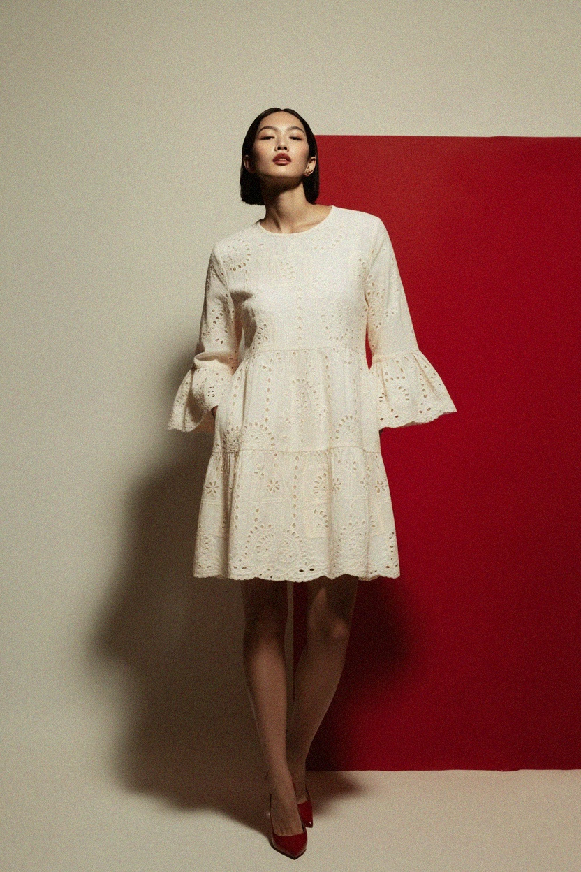 Embroidered Eyelet Mini Dress zdjęcie 3