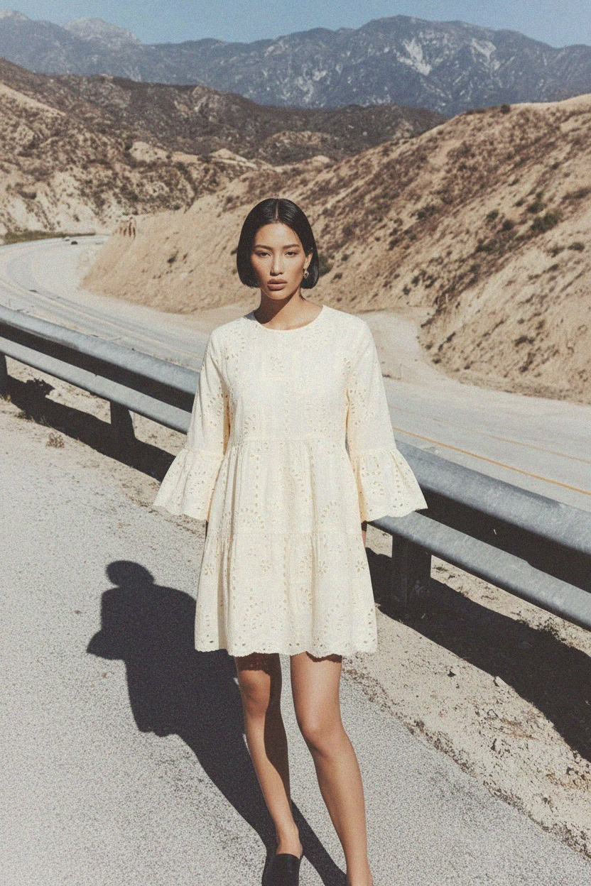 Embroidered Eyelet Mini Dress zdjęcie 4