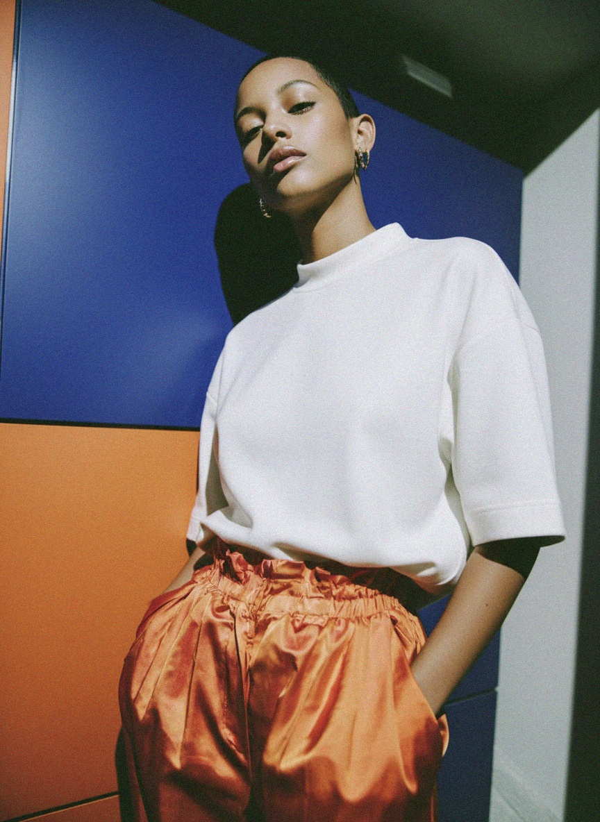 Biała bluza z krótkim rękawem i golfem zdjęcie 3