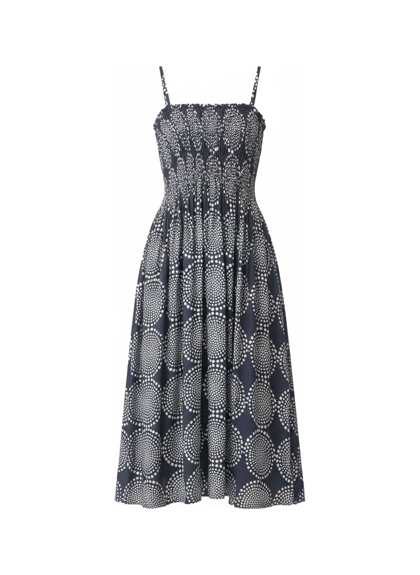 Sukienka midi z marszczeniami i wzorem w białe kropki zdjęcie 1