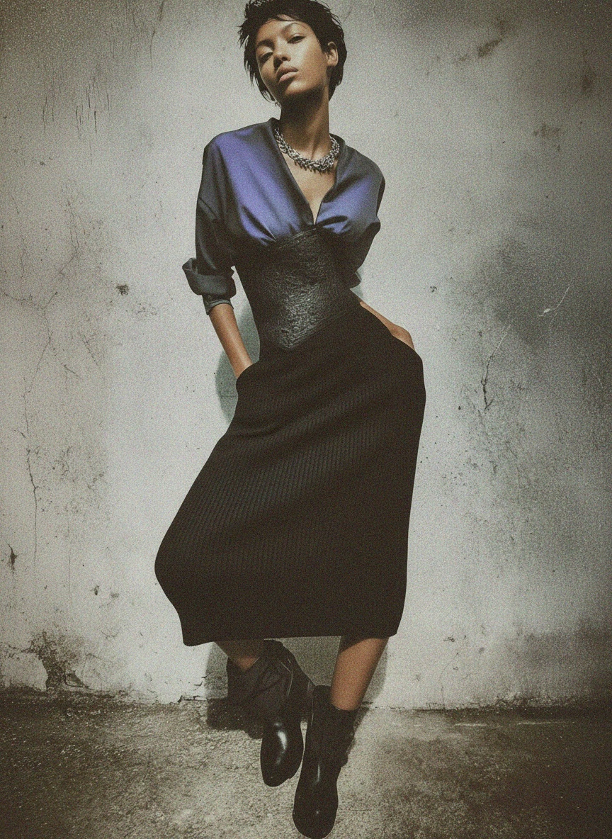 Klasyczna czarna prążkowana spódnica midi zdjęcie 2