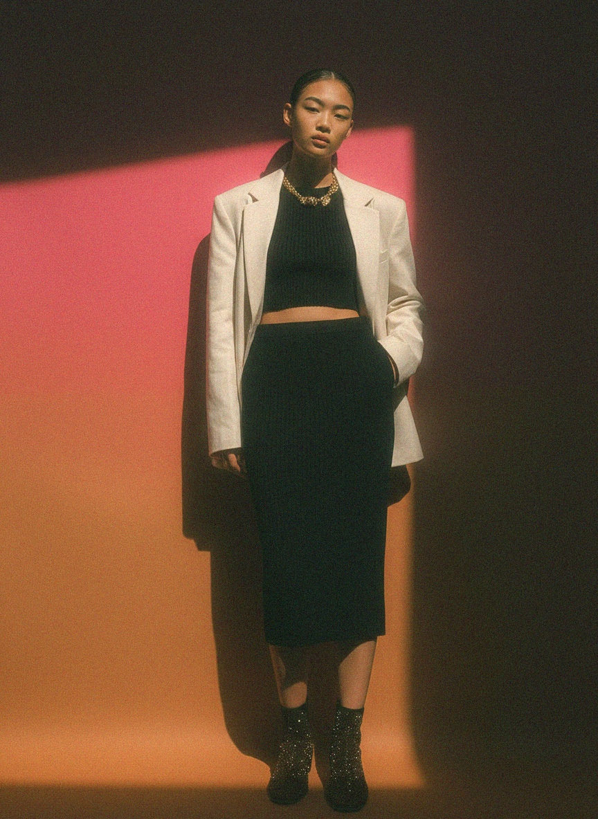 Klasyczna czarna prążkowana spódnica midi zdjęcie 3