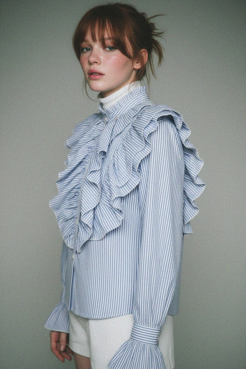 Chic Striped Ruffle Blouse zdjęcie 3
