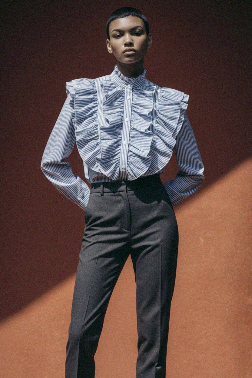 Chic Striped Ruffle Blouse zdjęcie 4