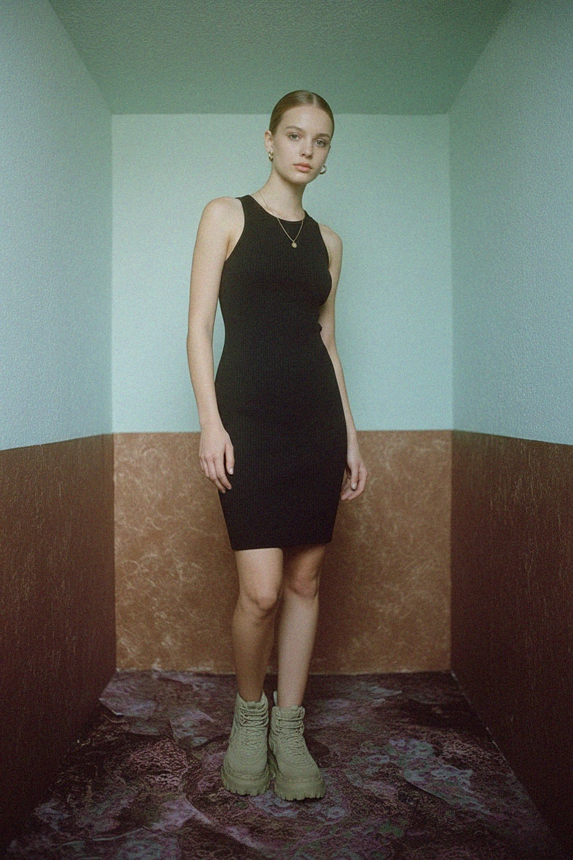 Czarna prążkowana sukienka mini bez rękawów zdjęcie 3