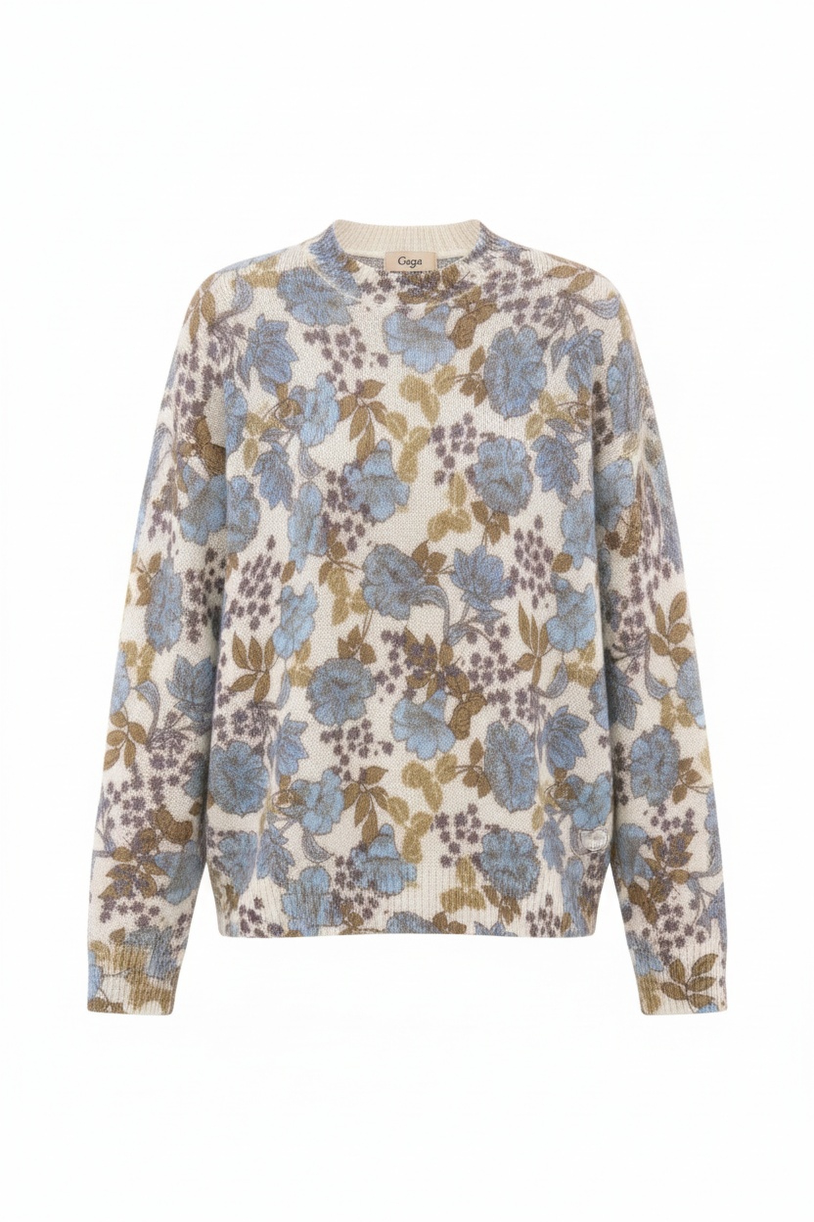 Floral Knit Sweater with Blue & Brown Pattern zdjęcie 1
