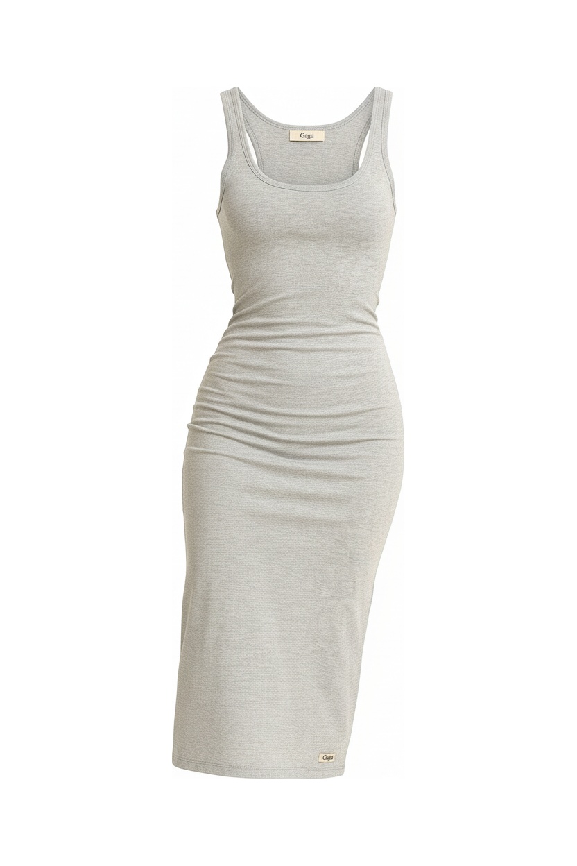 Elegancka szara sukienka midi z topem zdjęcie 1