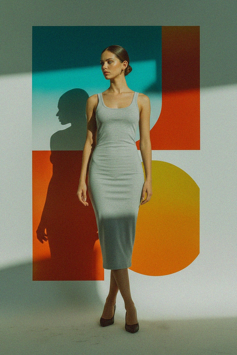 Elegancka szara sukienka midi z topem zdjęcie 3