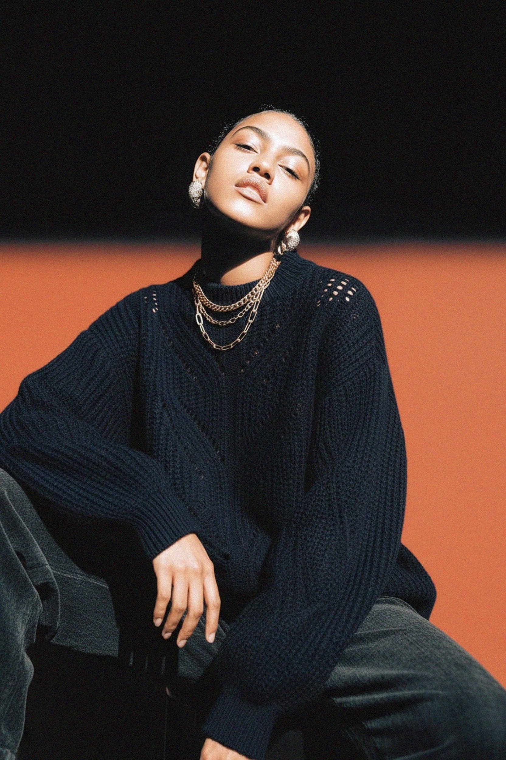 Oversize Blue Knit Sweater with Openwork Pattern zdjęcie 2