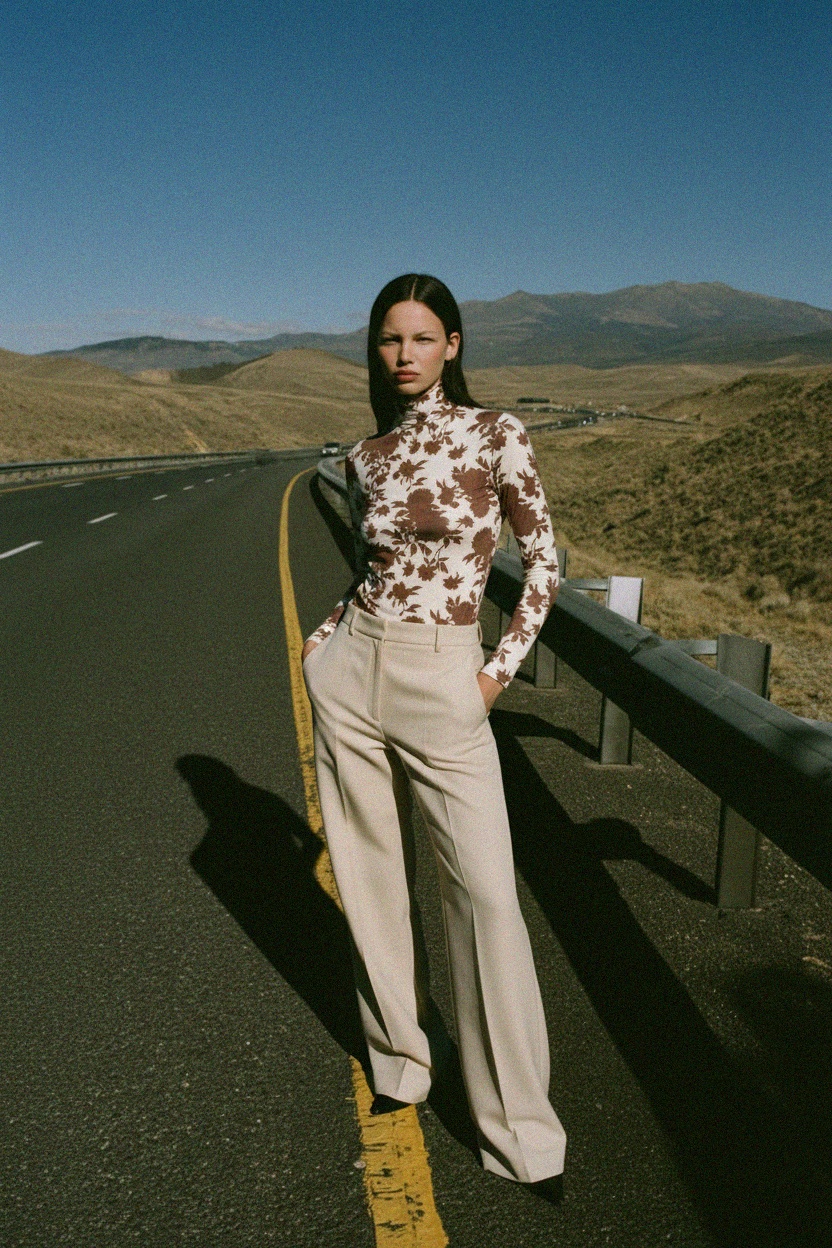 Fitted Floral Print Turtleneck Top zdjęcie 4