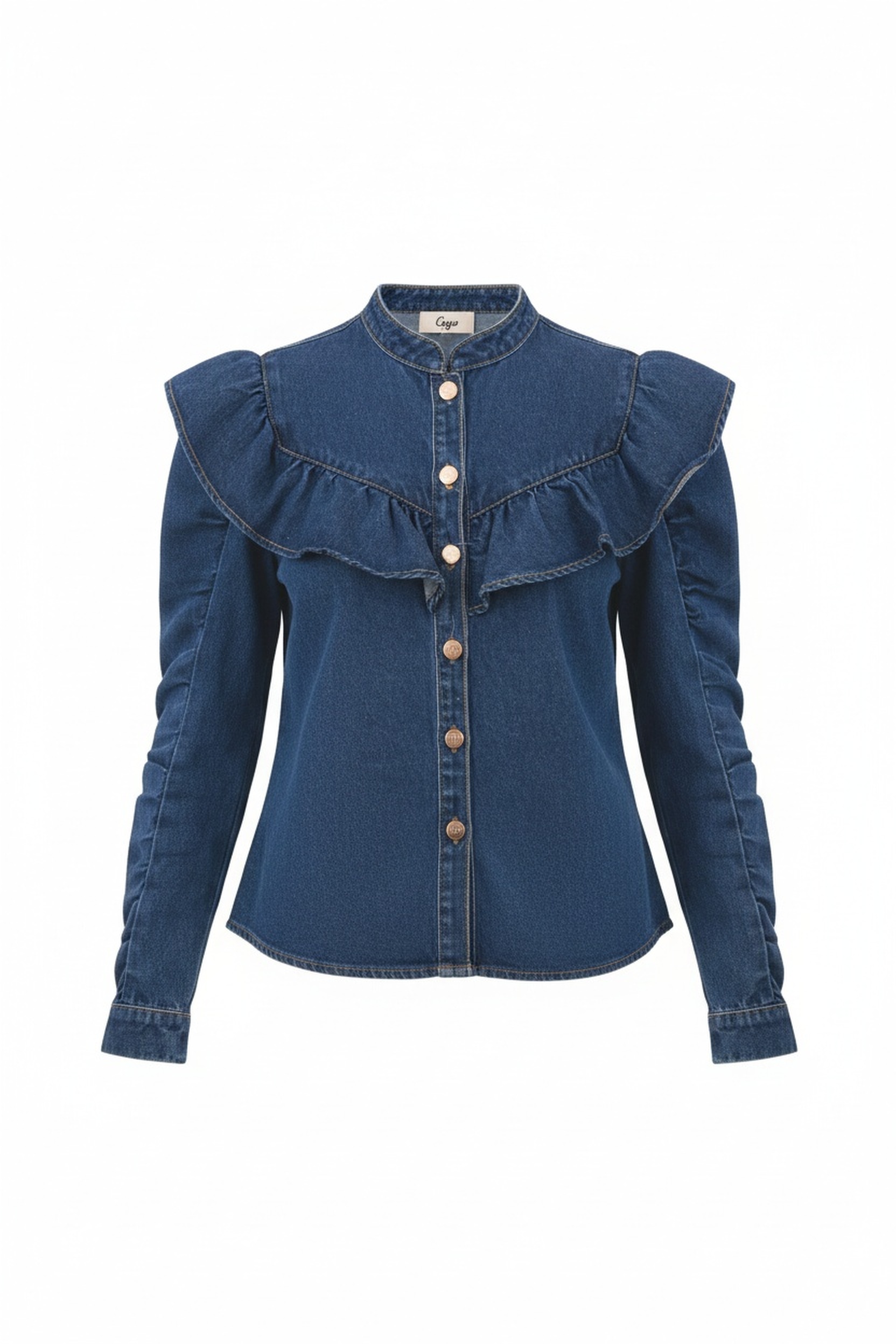 Ruffled Denim Button-Up Blouse zdjęcie 1